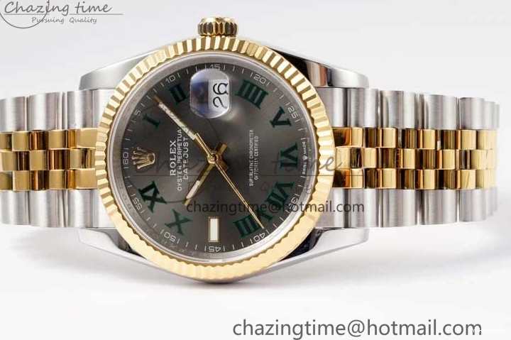 DIWF 904L SA3235 1:1 YG DateJust on Steel Bracelet Jubilee 36mm Best SS Markers Gray Dial Edition Green 0404